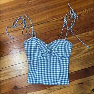 Reformation Blue and White Bustier Camisole Top